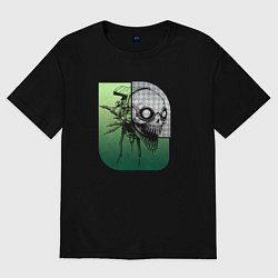 Футболка оверсайз женская Летающий кибернетический череп, цвет: черный