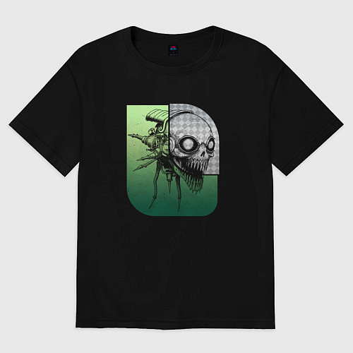 Женская футболка оверсайз Летающий кибернетический череп / Черный – фото 1