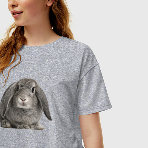 Женская футболка оверсайз Серый пушистый кролик / Меланж – фото 3