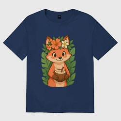 Футболка оверсайз женская Тропическая лисичка, цвет: тёмно-синий