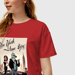 Футболка оверсайз женская Бендер в Нью-Йорке - любовная история, цвет: красный — фото 2