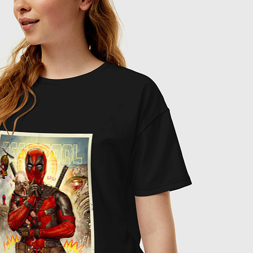 Женская футболка оверсайз Дэдпул стоит / Черный – фото 3