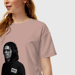 Футболка оверсайз женская Bones в капюшоне с наушниками, цвет: пыльно-розовый — фото 2