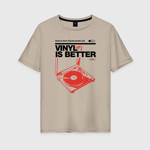 Женская футболка оверсайз Vinyl is better / Миндальный – фото 1