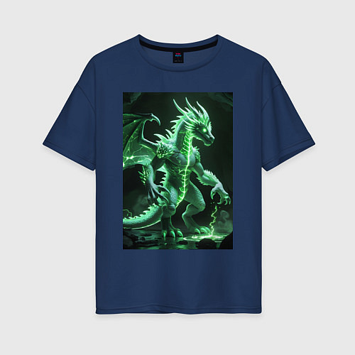 Женская футболка оверсайз Зеленый магический дракон / Тёмно-синий – фото 1