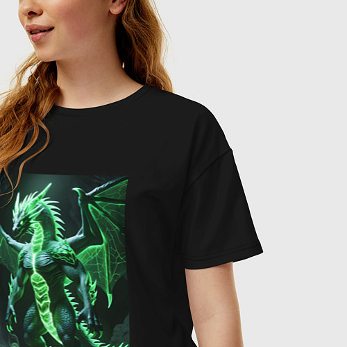 Женская футболка оверсайз Зеленый магический дракон / Черный – фото 3