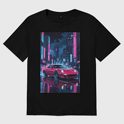 Футболка оверсайз женская Вишневый спорткар по мокрой дороге, цвет: черный