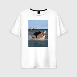 Женская футболка оверсайз Кошка и акула