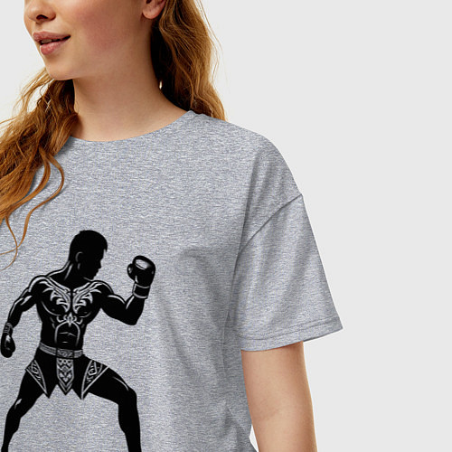 Женская футболка оверсайз Антуражный тайский боксер / Меланж – фото 3