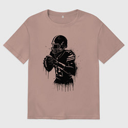 Женская футболка оверсайз Американский футболист черной краской