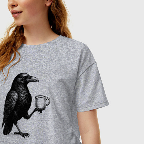 Женская футболка оверсайз Черный ворон с кофе / Меланж – фото 3