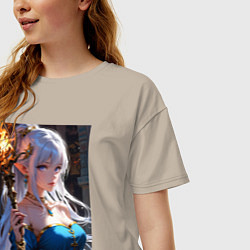 Футболка оверсайз женская Прекрасная эльфийка-маг с шаром огня, цвет: миндальный — фото 2