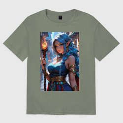 Футболка оверсайз женская Прекрасная эльийка-маг с посохом, цвет: авокадо