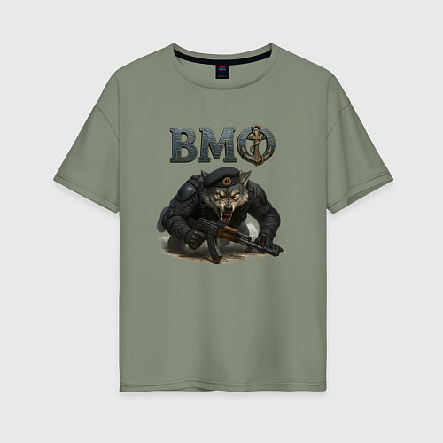 Женская футболка оверсайз Злой волк ВМФ / Авокадо – фото 1