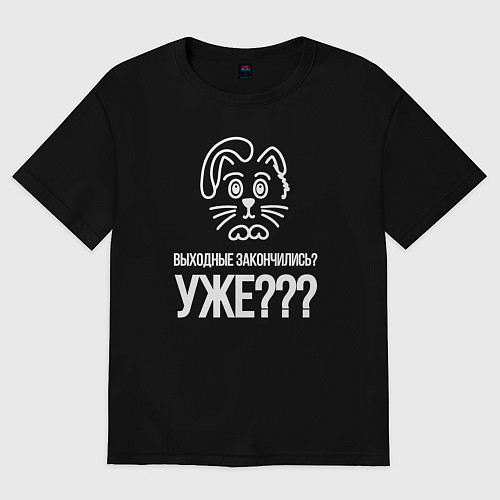 Женская футболка оверсайз Грустный кот выходные закончились / Черный – фото 1