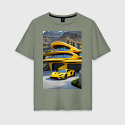 Футболка оверсайз женская Желтый суперкар у дома, цвет: авокадо