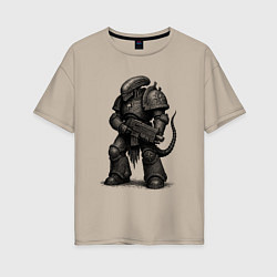 Футболка оверсайз женская Ксеноморф с болтером, цвет: миндальный