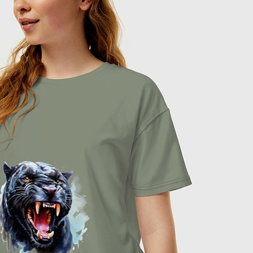 Женская футболка оверсайз Пантера оскал / Авокадо – фото 3