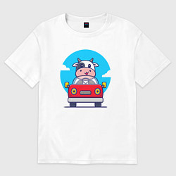 Футболка оверсайз женская Коровка водитель, цвет: белый