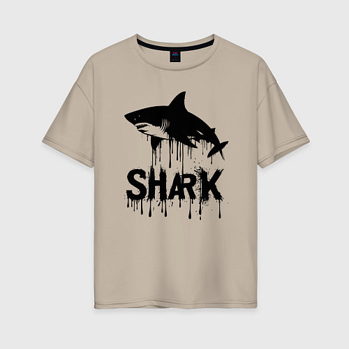 Женская футболка оверсайз Черная акула с каплями / Миндальный – фото 1