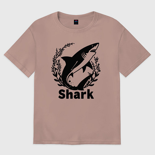 Женская футболка оверсайз Акула в водрослях / Пыльно-розовый – фото 1