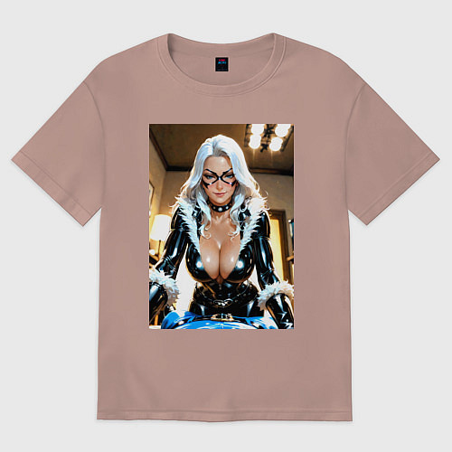 Женская футболка оверсайз Черная кошка в комнате / Пыльно-розовый – фото 1