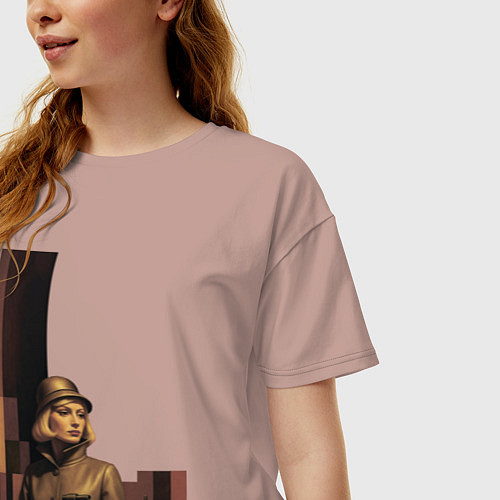 Женская футболка оверсайз Женщина с автоматом ретрофутуризм поп-арт 1970-е / Пыльно-розовый – фото 3