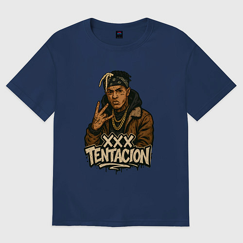 Женская футболка оверсайз XXXTentacion anime / Тёмно-синий – фото 1