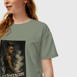 Футболка оверсайз женская XXXTentacion и облака дыма, цвет: авокадо — фото 2