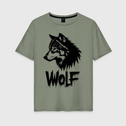 Футболка оверсайз женская Волк в стиле граффити, цвет: авокадо