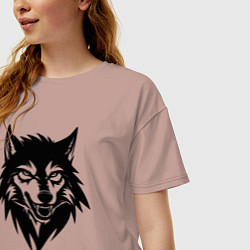Футболка оверсайз женская Грозный волк в стиле граффити, цвет: пыльно-розовый — фото 2