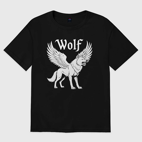 Женская футболка оверсайз Волк с крыльями / Черный – фото 1