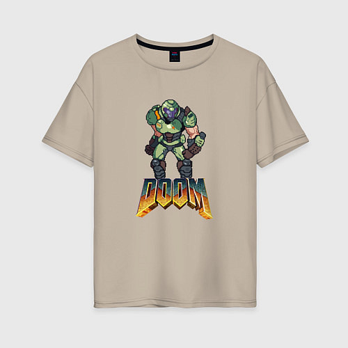 Женская футболка оверсайз Doom солдат марса / Миндальный – фото 1