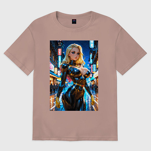 Женская футболка оверсайз Черная Канарейка на улице / Пыльно-розовый – фото 1