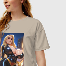 Футболка оверсайз женская Черная Канарейка на улице, цвет: миндальный — фото 2