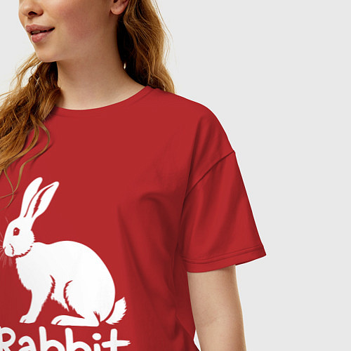 Женская футболка оверсайз Белый кролик / Красный – фото 3