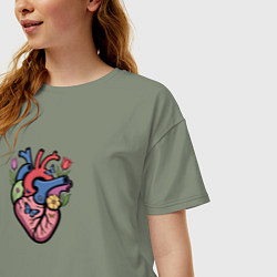 Футболка оверсайз женская Цветущее сердце, цвет: авокадо — фото 2