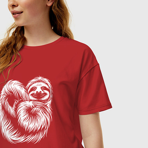 Женская футболка оверсайз Ленивец белый / Красный – фото 3