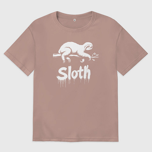 Женская футболка оверсайз Граффити ленивец / Пыльно-розовый – фото 1