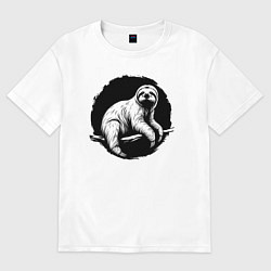 Футболка оверсайз женская Ленивец в круге, цвет: белый