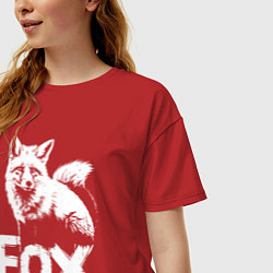 Футболка оверсайз женская Графичная лиса с надписью, цвет: красный — фото 2