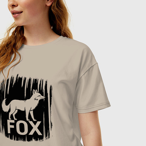 Женская футболка оверсайз Лис в лесу / Миндальный – фото 3