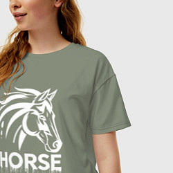 Футболка оверсайз женская Лошадь белой краской, цвет: авокадо — фото 2