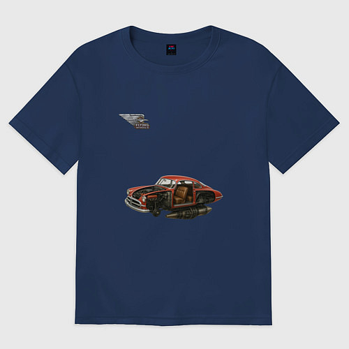 Женская футболка оверсайз Летающая машина, ретрофутуризм / Тёмно-синий – фото 1