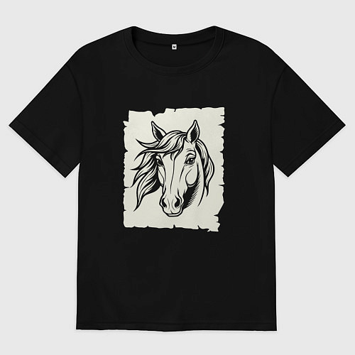 Женская футболка оверсайз Лошадь на ветру / Черный – фото 1