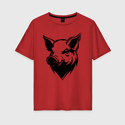 Женская футболка оверсайз Свиная голова