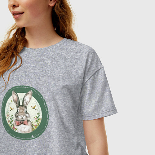 Женская футболка оверсайз Кролик с бабочкой / Меланж – фото 3