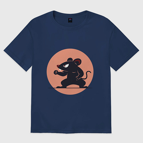 Женская футболка оверсайз Бойцовая мышь / Тёмно-синий – фото 1