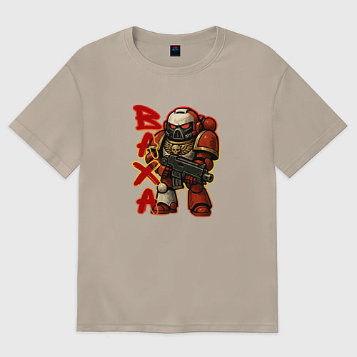 Женская футболка оверсайз Космодесантник в красно-белой броне / Миндальный – фото 1