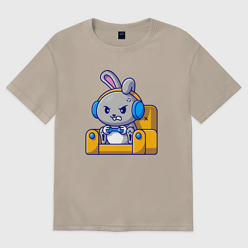 Женская футболка оверсайз Кролик геймер / Миндальный – фото 1